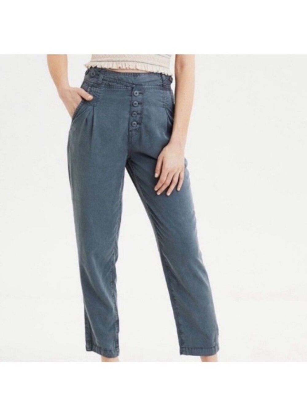 American Eagle Slate Gray High Rise Button Fly Lyocell Pleated Pants Size 16